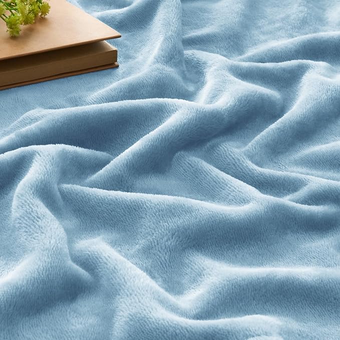 BEDELITE Fleece Blanket Soft Plush Twin Size Blanket Washed Blue 60"x80" | - Image 3