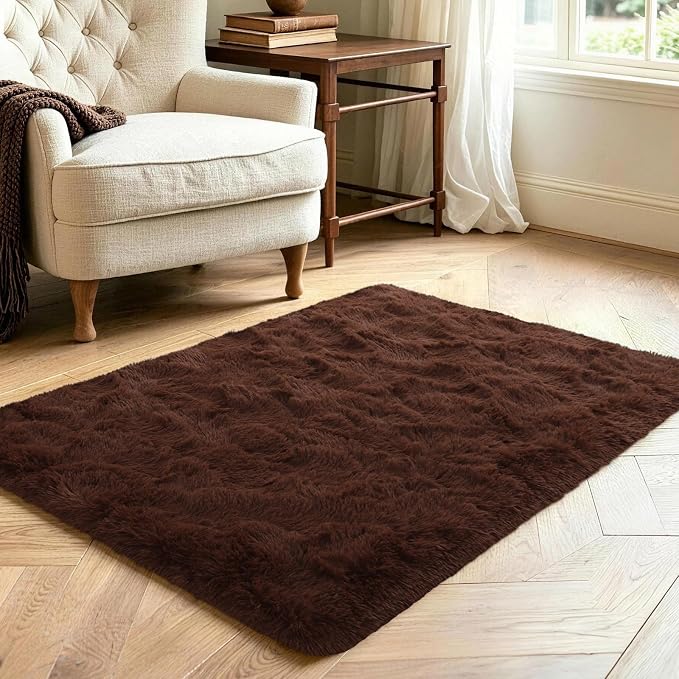 2x3 Brown Fluffy Soft Area Rug Non-Slip - Image 3