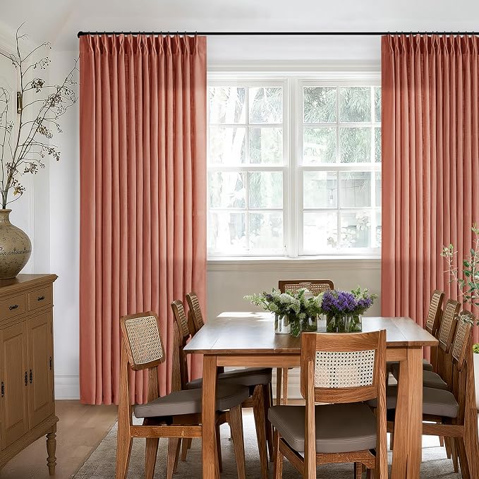 Pinch Pleated Terracotta Linen Curtains 84 Inches Long 2 Panels Firebrick | - Image 9
