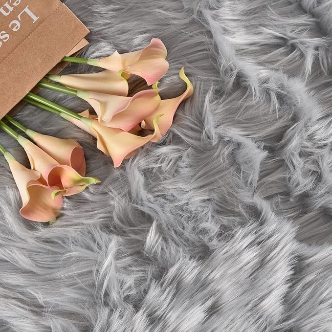 Latepis Faux Sheepskin Fur Rug 2x4 Feet Light Grey Fluffy Rugs Shag Furry Rug - Image 7