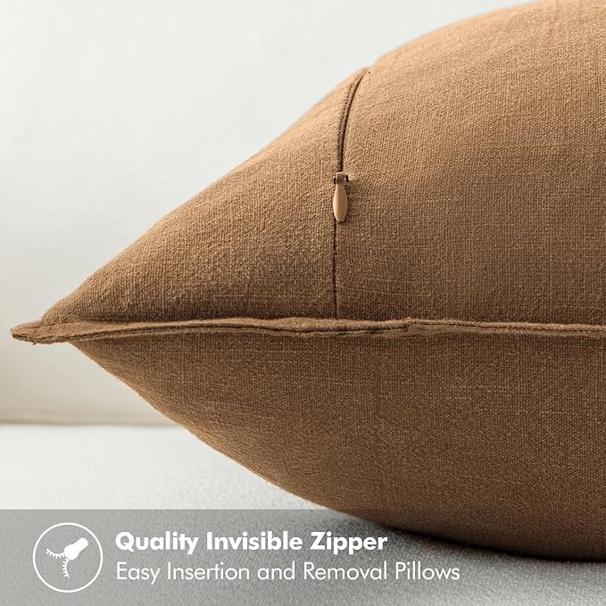 MIULEE Decorative Linen Pillow Covers 16x16 Inch Brown | Boho Farmhouse​ ​Fall - Image 3