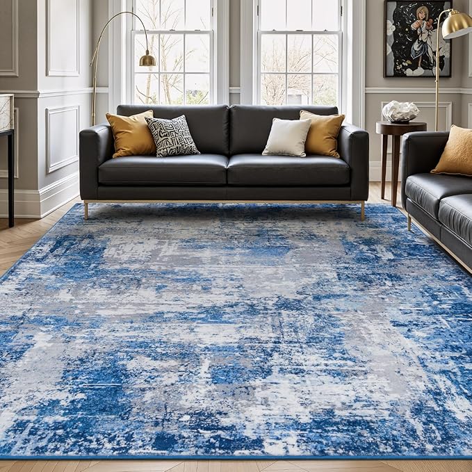 Rugflix 8x10 Area Rugs for Living Room, Washable Blue Grey Large Rug | Machine by RugflixAreaRugs