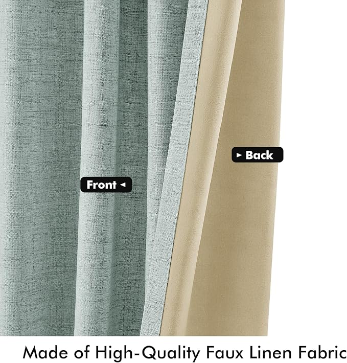 MIULEE 100% Blackout Linen Curtains 42 x 96 Inch Seafoam Green 2 Panels | - Image 6
