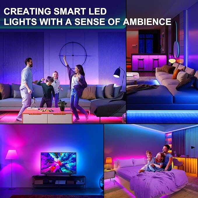 LED Strip Lights for Bedroom, 32.8ft Smart RGB Music Sync Bluetooth App & Remote Control, USB-Powered LED Strip Lights for TV, Gaming, Bedroom, PC, Home Theater
