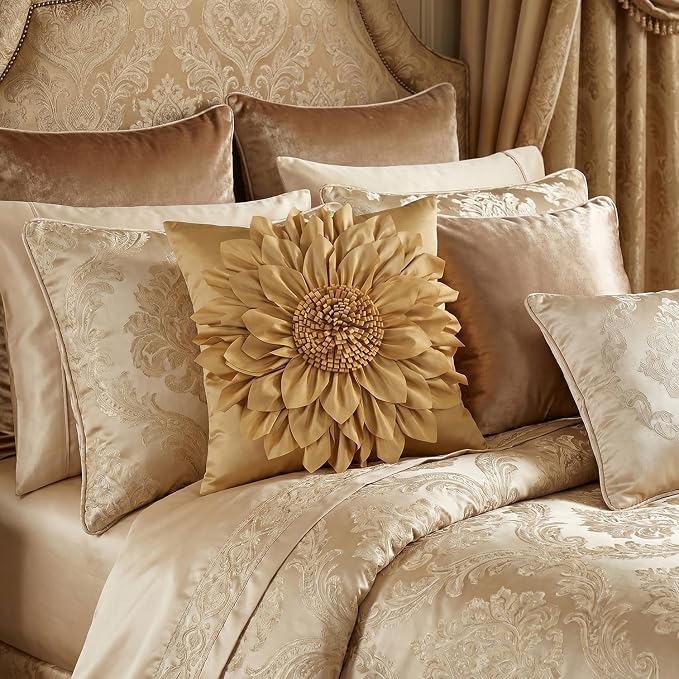 Gold Accent 3D Flower Decorative Throw Pillow Covers - Image 3