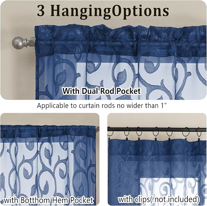 Furman Cafe Curtains 30 Inch Length 2 Panels Set, Elegant Geometric Jacquard - Image 5