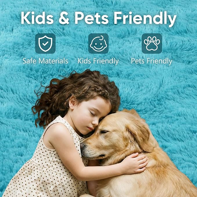 5x7 Blue Fluffy Soft Area Rug Non-Slip - Image 7