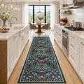 PLHXFR 2.6x10 Washable Runner Rug：Floral Indoor Kitchen Carpet Dark Green | by PLHXFRSoftAreaRugs