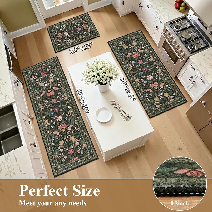 HEBE Boho Kitchen Rugs Set of 3, Non Slip Washable Kitchen Mats - Image 2