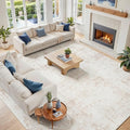 10x14 Area Rug for Living Room Bedroom: Non-Slip Modern Beige White | Machine by Oriannal