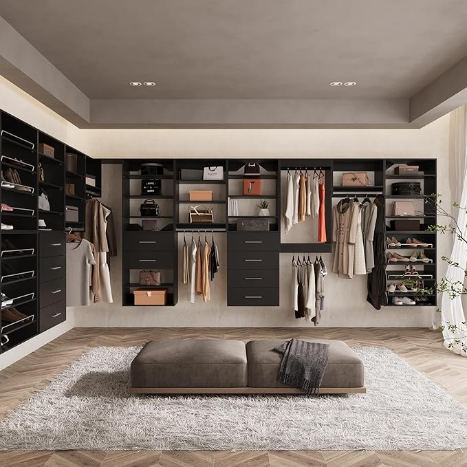 ROOMTEC 31.5" Shoe Shelf Short Tower Closet Unit, Modular Closet System with Shelf, Wardrobe Organizer for Bedroom or Walk-in Closet, Wall Mounted, Customizable Clothes Storage Unit, Black
