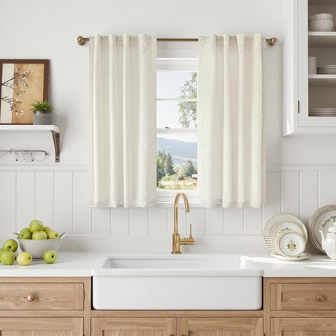 Natural Linen Semi Sheer Curtains 45 Inch Length 2 Panels Light Filtering - Image 3