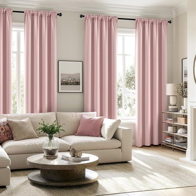 MIULEE 84 Inch Length Light Pink Blackout Bedroom Curtains Set of 4 | Thermal - Image 2