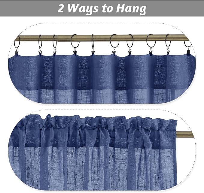 RYB HOME Semi Sheer Curtains - Linen Textured Sheer Light Glare Filter Extra Long Curtains Backdrop for Living Room Patio Door French Door Wall Decor, Navy Blue, 52 x 120 in per Panel, 1 Pair