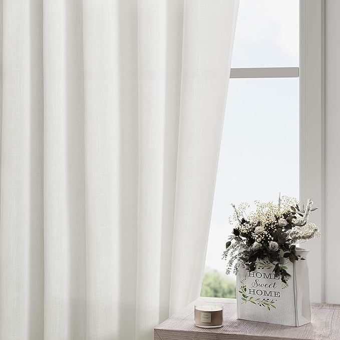 Off White Semi Sheer Linen Curtains 78 inch Length - Image 2