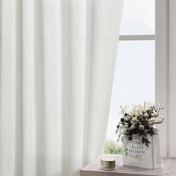 Off White Cafe Curtains 45 Inch Length Set 2 Panel Back Tab Pocket Semi Sheer - Image 2