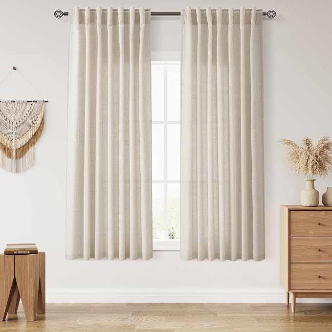 Living Room Curtains 63 Inch Length Linen Boho Luxury Light Filtering Semi by Nanspring