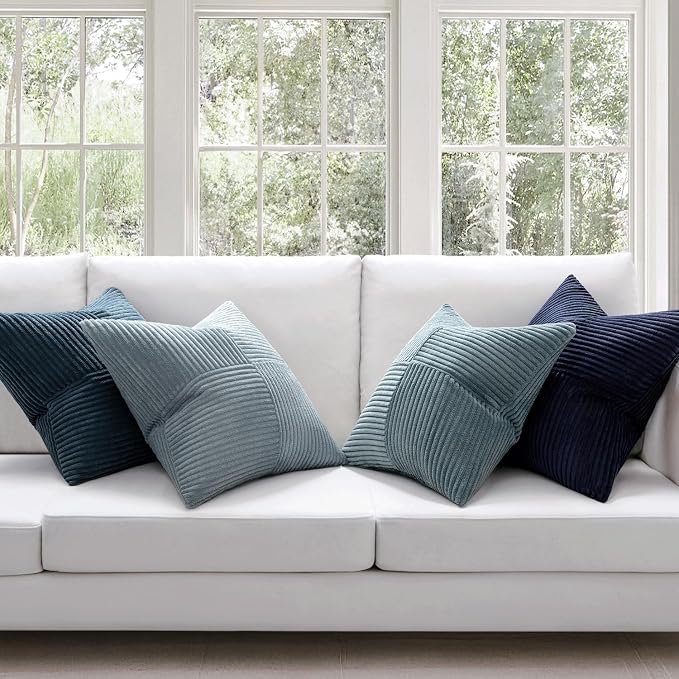 MIULEE Dusty Blue Navy Farmhouse Throw Pillow Covers 20x20 Inch Set of 4 Boho - Image 2