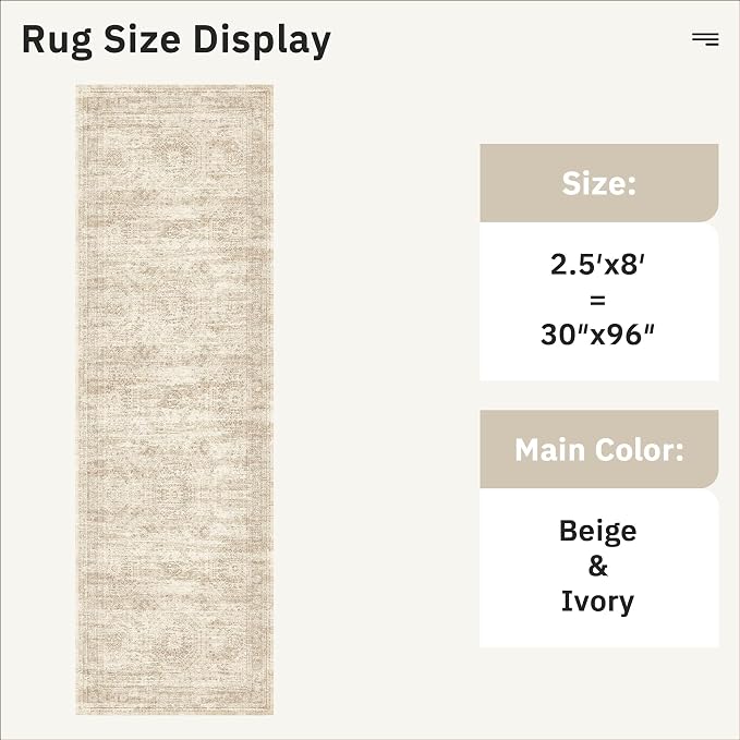 Soalmost Washable Runner Rug 2'6"x8' Kitchen Hallway Runners Beige | Soft - Image 5