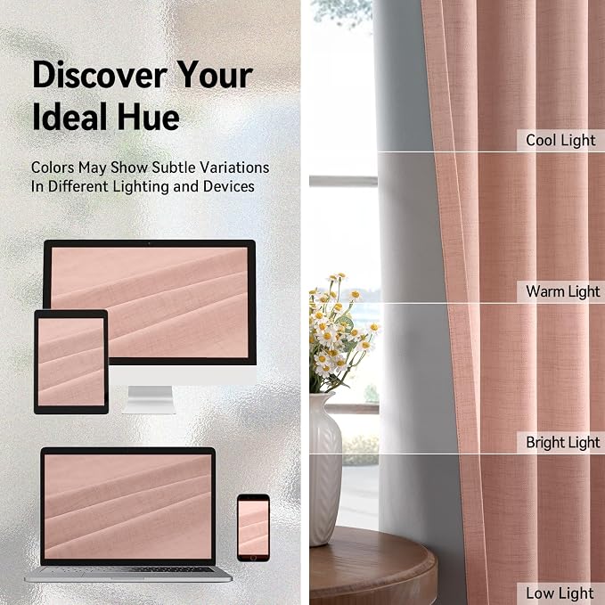 100% Blackout Linen Textured Curtains 108 Inch Long, Blush Pink | 100% Blackout - Image 7