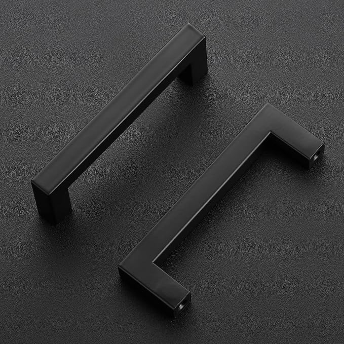 Ravinte 10 Pack Black Cabinet Pulls 4 Inch Square Cabinet Handles Matte Black Kitchen Hardware for Cabinet Square Drawer Pulls
