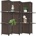 Room Divider 6 Panel Room Screen Divider Folding Portable partition Screen Wood with Removable Storage Shelves, Dark Brown