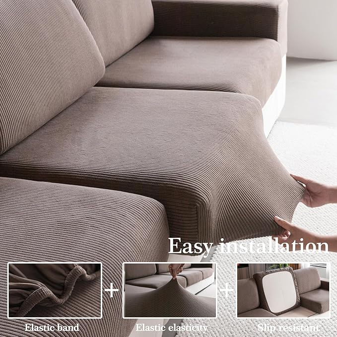 OHSIO Sectional Couch Covers, Wear Resistant Stretch Sofa Covers Washable Soft - Image 5