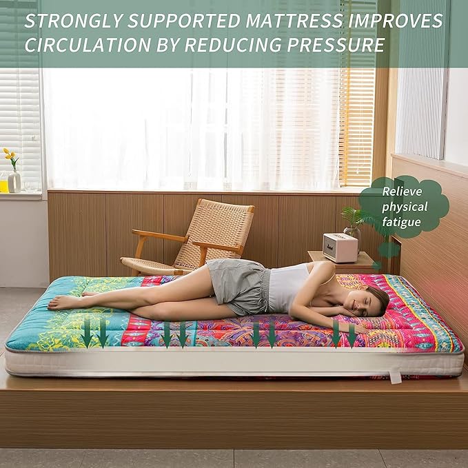 MAXYOYO Queen Futon Floor Mattress Shikibuton Sleeping Mats for Adults, Floor Futon with High-Density Foam, Portable Mattress for Living Room, Guest Room, Bohemian B