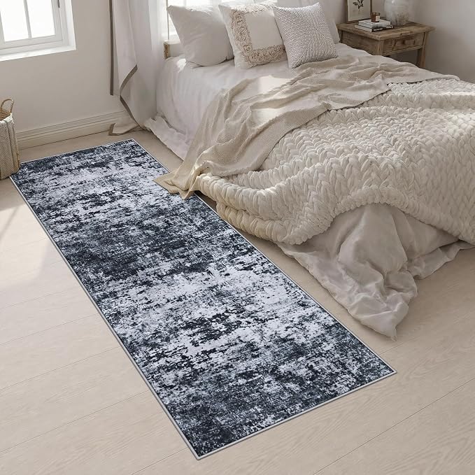 3x10 Washable Runner Rug：Modern Abstract Kitchen Carpet Black | - Image 4