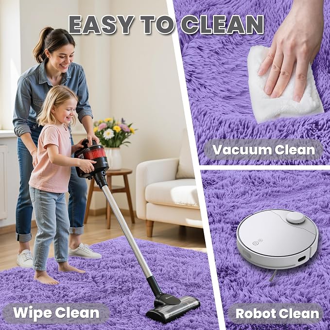 8x10 Fluffy Shag Area Rugs for Living Room Bedroom: Soft Carpet Purple | - Image 8