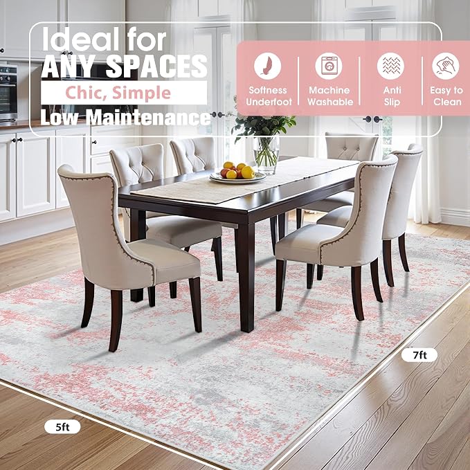 Aelenmu 5x7 Area Rugs for Living Room Washable Bedroom Dining Room Pink | - Image 2