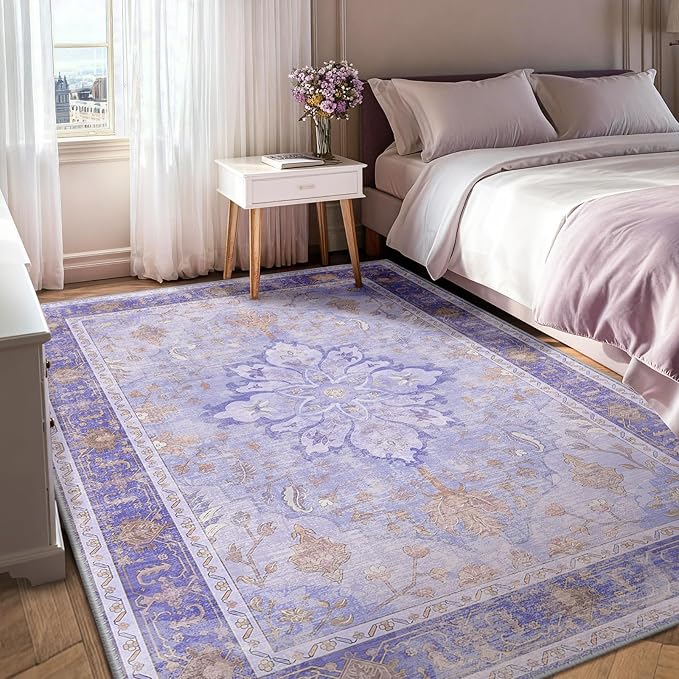 RELEANY Washable Area Rug, Water Repellent, Pet Friendly, Vintage Floral Boho - Image 4
