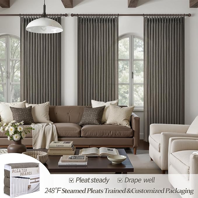 Chocolate Tart Pinch Pleat 90 Inch Bedroom Curtains 2 Panels Set, Memory Shape - Image 5