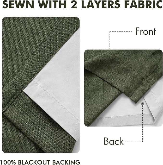 MIULEE Olive Green Pinch Pleated 100% Blackout Linen Curtains 40x63 Inches | - Image 5