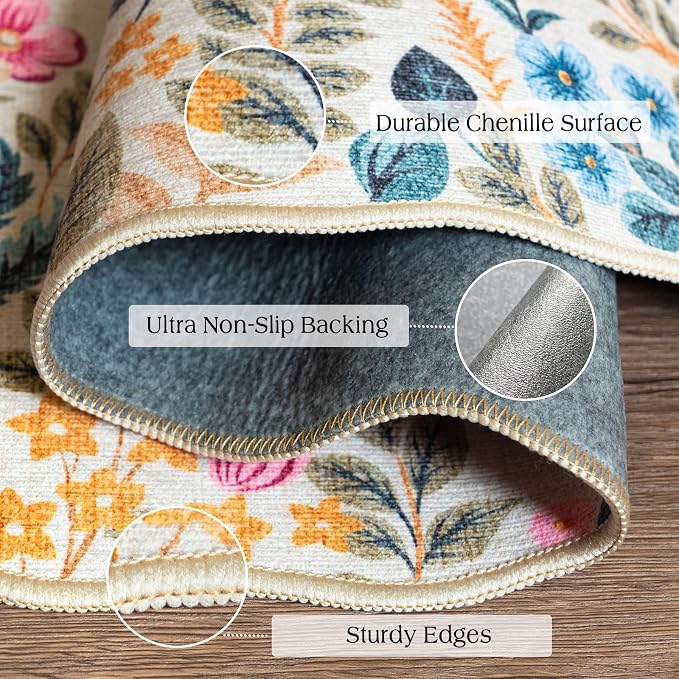 Front Door Mat Outside Entrance 2x3 Beige Colorful Floral Entry Rug | Non-Slip - Image 3