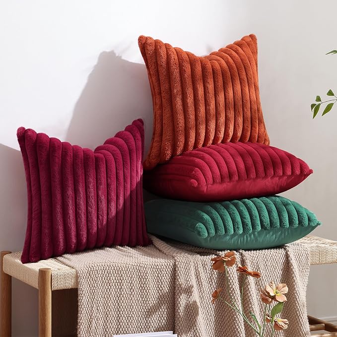 decorUhome Fall Faux Fur Throw Pillow Covers 16x16 Set of 2 Red | Decorative - Image 5