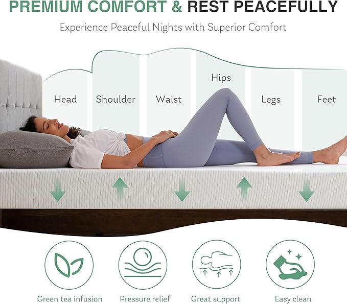 Full Mattress in a Box, 12 inch Mattresses for Platform Bed Double Size Daybed Bunk, Green Tea Memory Foam Mattress for Cool Sleep & Pressure Relief, Medium Firm