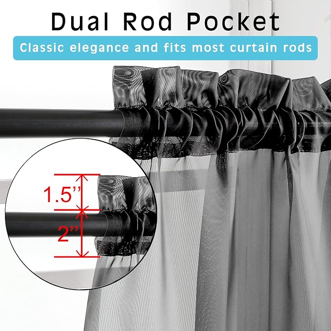 Black Sheer Curtains Dark Color Curtain Panels - Image 2