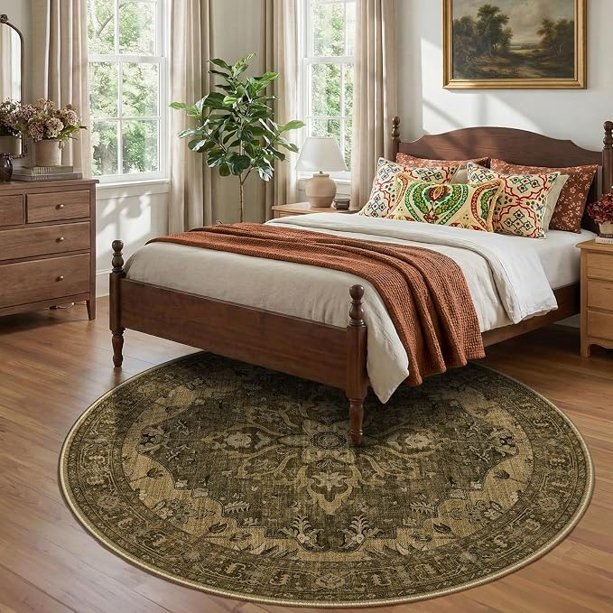 RELEANY Washable Area Rug, Round 8ft, Water Repellent, Pet Friendly, Vintage - Image 3