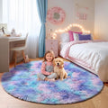 Rainbow Round Area Rugs 5ft, Soft Bedroom Circle Rug Mats by ONASAR
