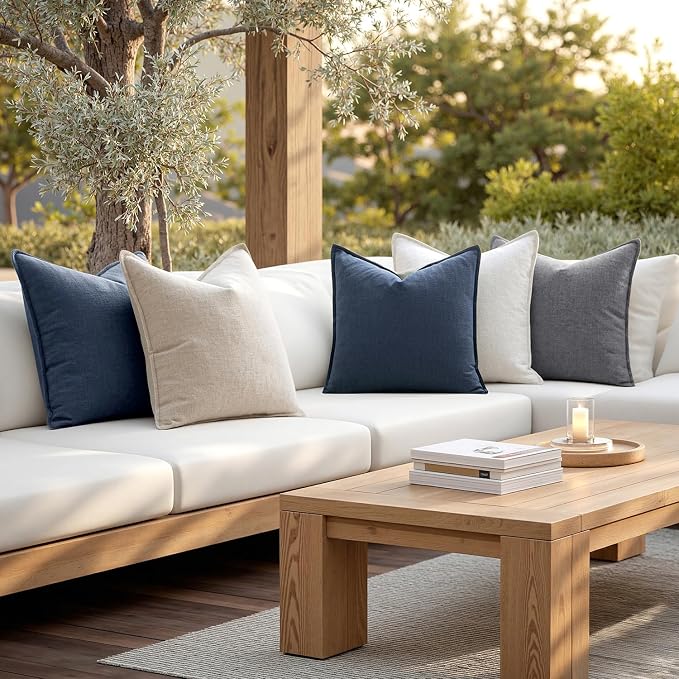 MIULEE Decorative Linen Pillow Covers 20x20 Inch Indigo Blue | Boho Farmhouse​ - Image 6