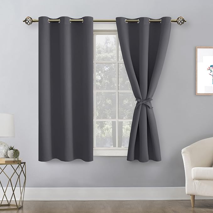 Blackout Curtains for Bedroom, Dark Grey, 38 x 54 Inch, 2 Panels | Thermal - Image 8