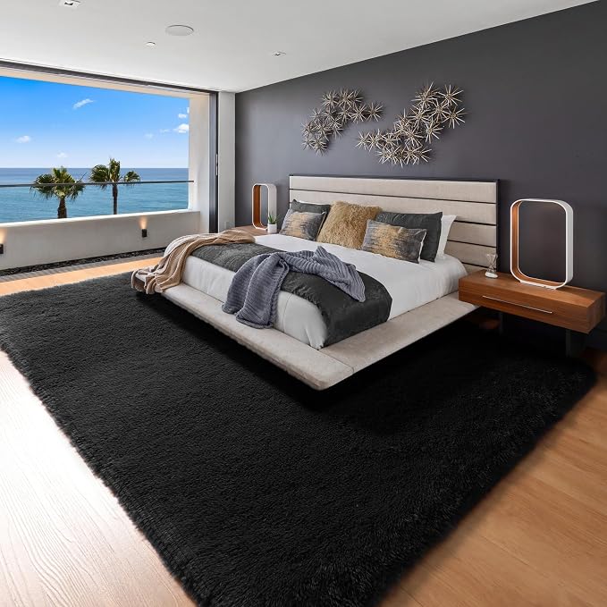 Black 8x10 Area Rugs for Living Room, Large Fluffy Shag Bedroom Rug, Ultra Soft - Image 5