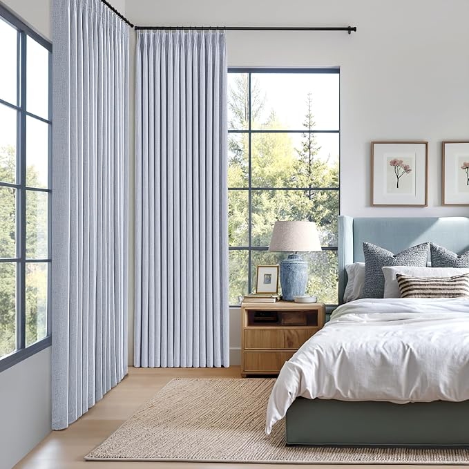 MIULEE Chambray Blue Pinch Pleated 100% Blackout Curtains 40x96 Inches | Room - Image 2