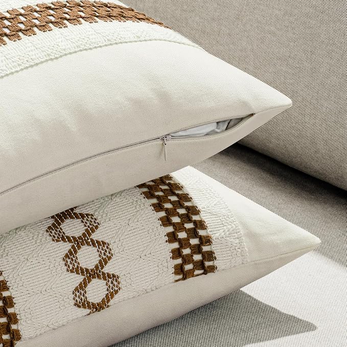 MIULEE Set of 2 Coco Brown Boho Decorative Pillow Covers 18x18 Inch | Farmhouse - Image 5