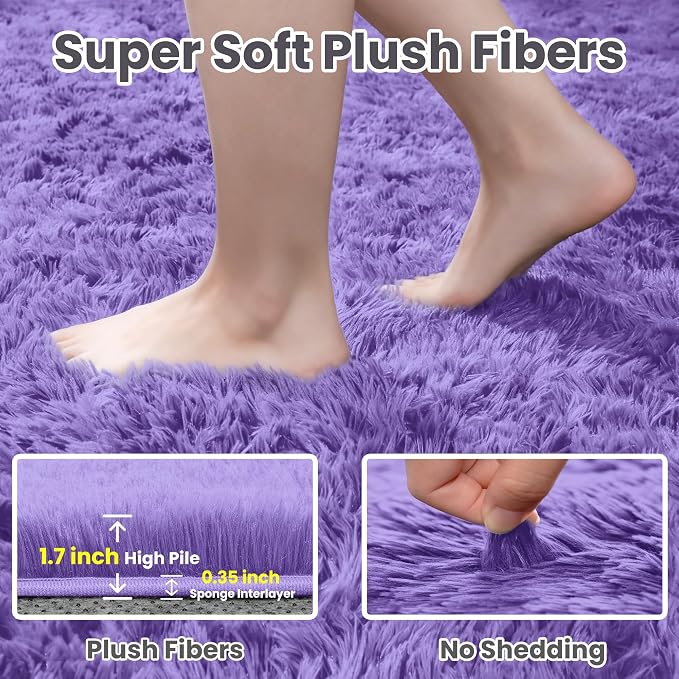 6x9 Fluffy Shag Area Rugs for Living Room Bedroom: Soft Plush Carpet Purple | - Image 5