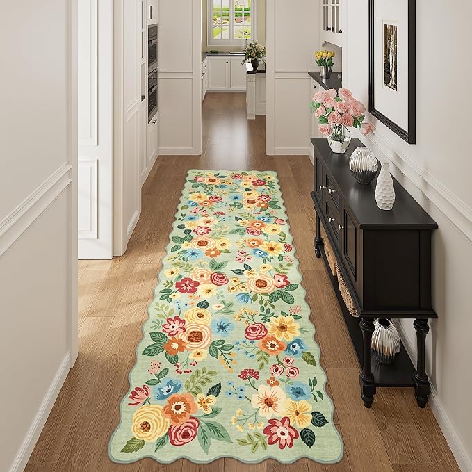 DUKINO 2.6x8 Runner Rug, Floral Washable Kitchen Rugs Non Slip, Stain Resistant - Image 8