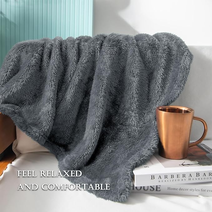 Exclusivo Mezcla Plush Fuzzy Fleece Throw Blanket Extra Large, Super Soft, Fluffy and Warm Blankets for Couch, Bed, Suitable for All Seasons (50x70 Inches, Dark Grey)