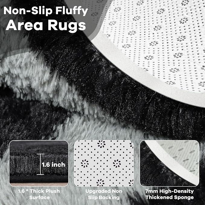 4x6 Black and Grey Fluffy Soft Area Rug Non-Slip - Image 4