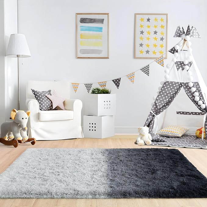4x6 Black and Grey Fluffy Soft Area Rug Non-Slip - Image 6